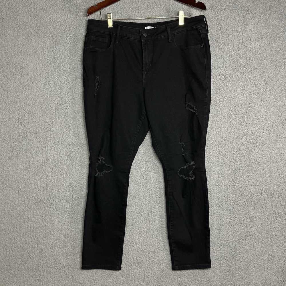 Old Navy Jeans Sz 14 Pop Icon Skinny Mid Rise Black Destroyed Stretch Denim